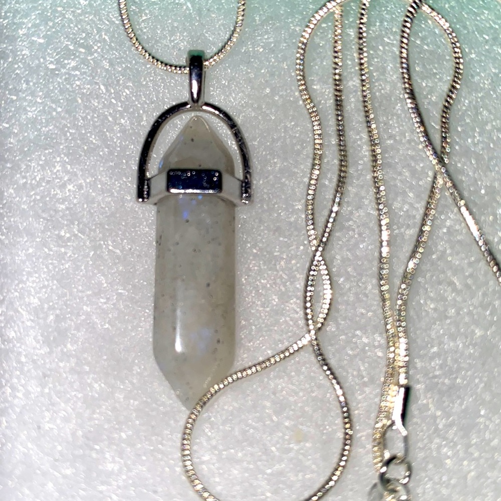 Boho hippie Handmade Grey Jasper Sterling Silver 24” Necklace